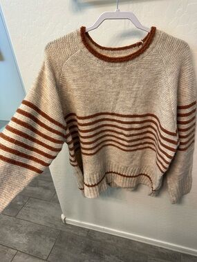 Cozy Cream & Rust Striped Women's Sweater Plus Size 1X